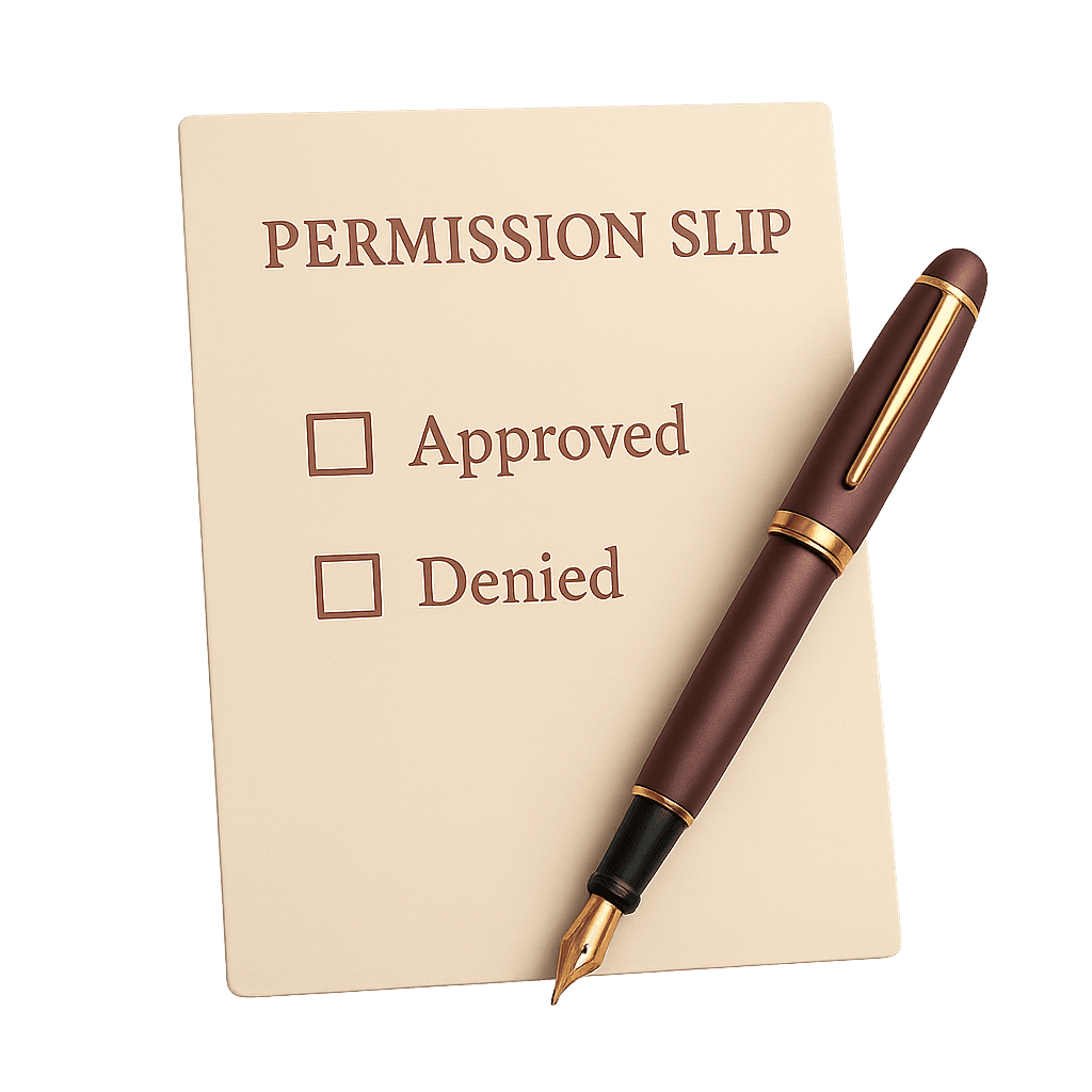 A permission slip with a pen