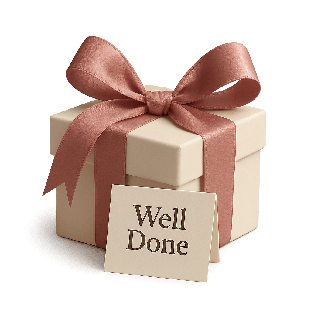A gift box with a Well Done card